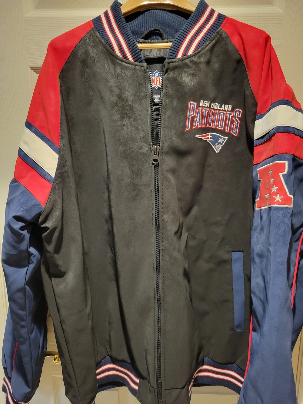 New England Patriots NFL Black, Red & Navy Satin Jacket